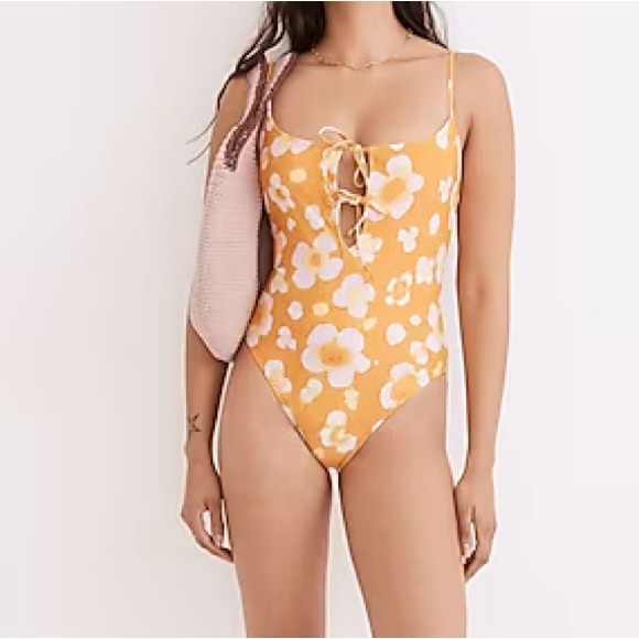 Madewell Second Wave Tie-Front One-Piece Swimsuit in Watercolor Floral Medium - Picture 2 of 10